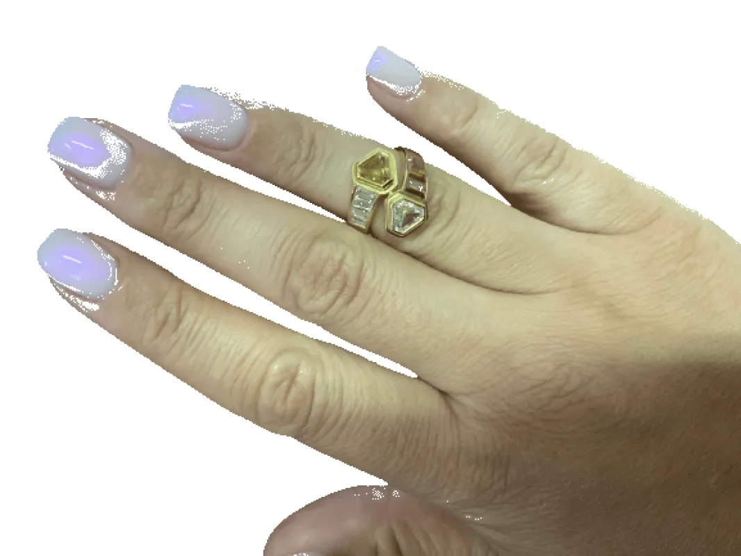 Bague Toi et Moi vintage en or jaune, citrine et diamant made by 58 Facettes
