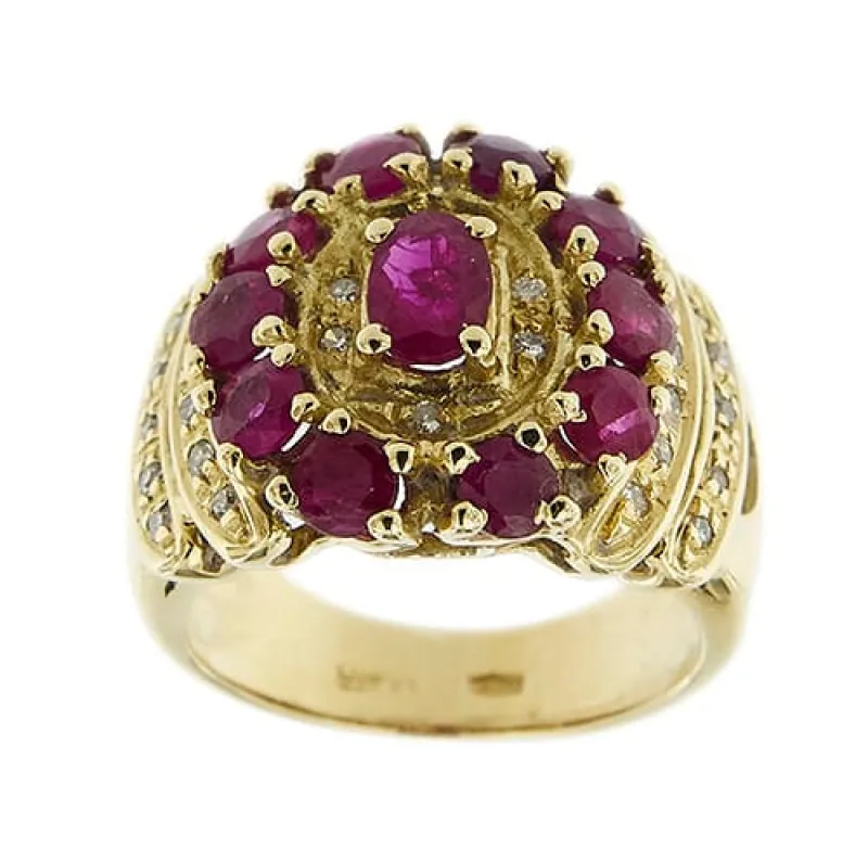 Bague bandeau en or jaune avec rubis et diamants made by 58 Facettes