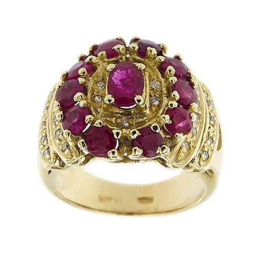 Bague bandeau en or jaune avec rubis et diamants sold by 58 Facettes