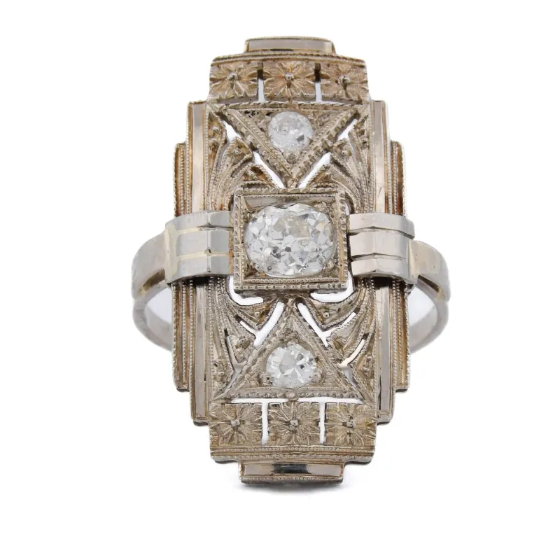 Bague Art Nouveau en or blanc 18 kt et diamants made by 58 Facettes