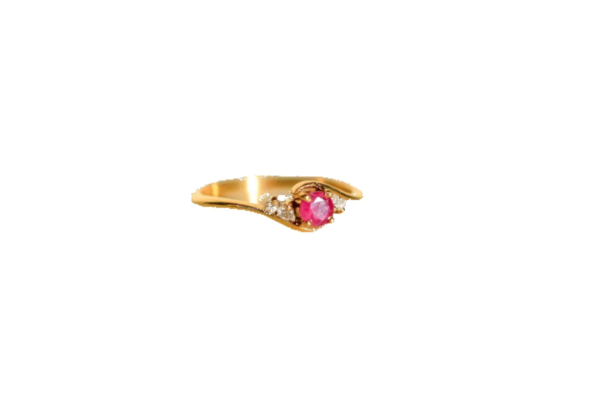 Bague volutes en or jaune 18 carats, rubis et diamants made by 58 Facettes