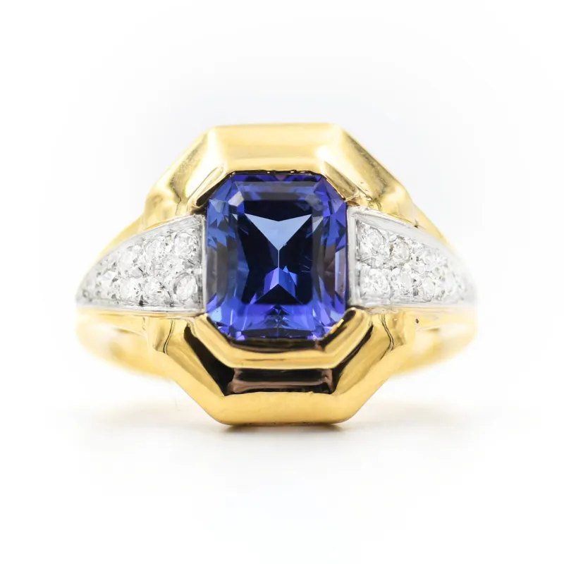 Bague en or jaune avec tanzanite 2,77 ct et diamants made by 58 Facettes
