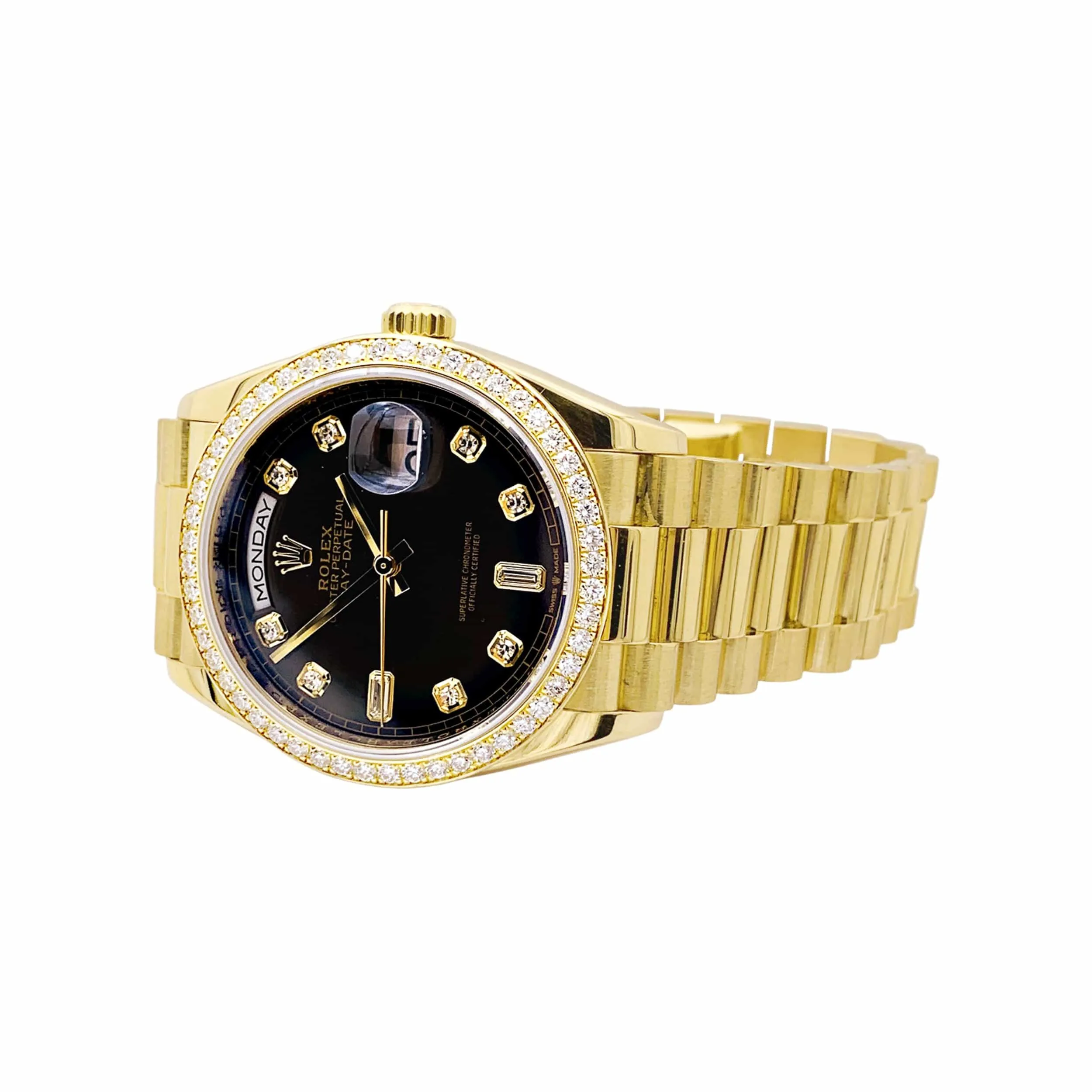Rolex Oyster Perpetual Day-Date - Montre en or jaune et diamants sold by 58 Facettes product image thumbnail 3
