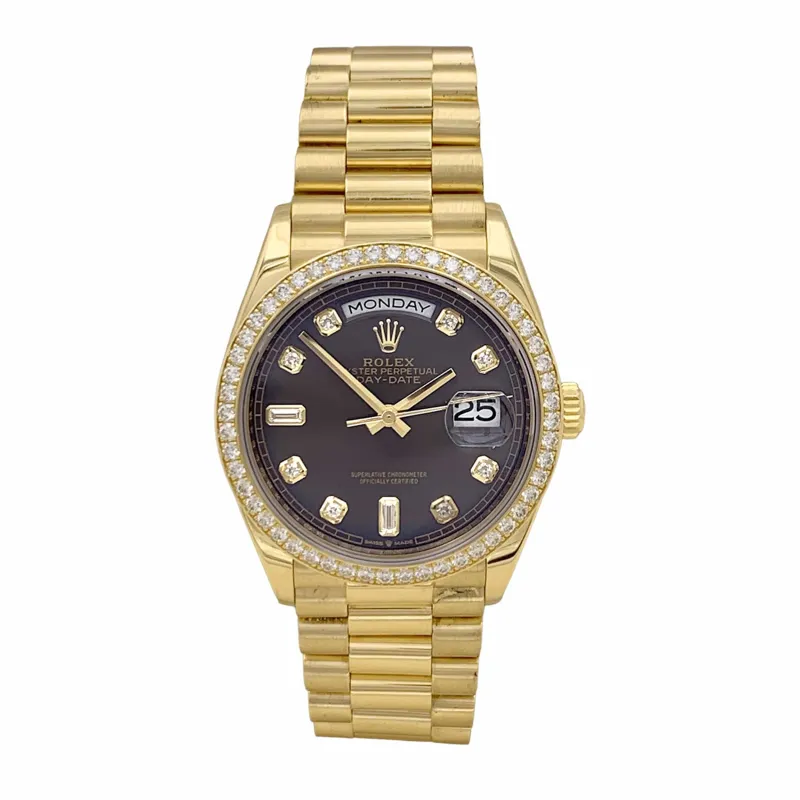 Rolex Oyster Perpetual Day-Date - Montre en or jaune et diamants made by 58 Facettes