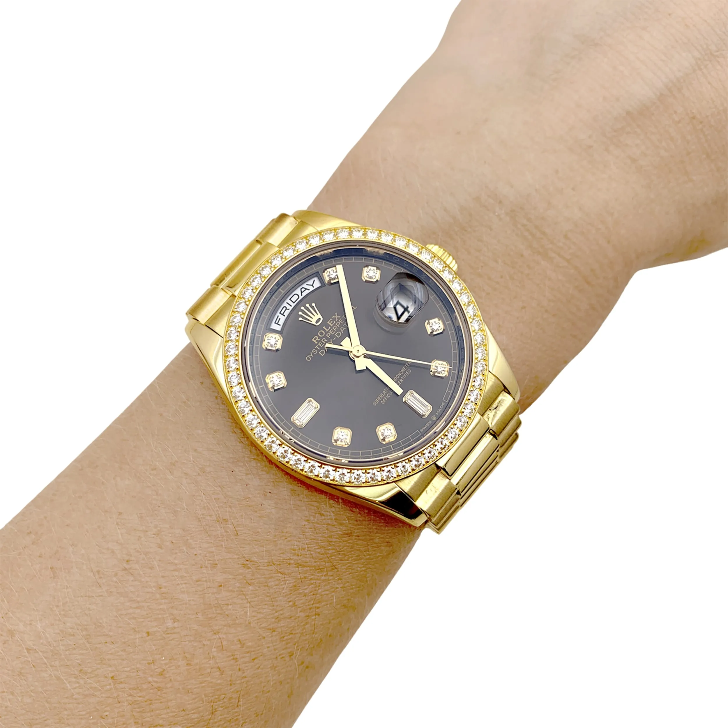 Rolex Oyster Perpetual Day-Date - Montre en or jaune et diamants sold by 58 Facettes product image thumbnail 2