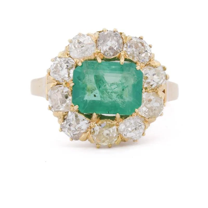 Bague victorienne en or jaune 18 ct, émeraude et diamants made by 58 Facettes