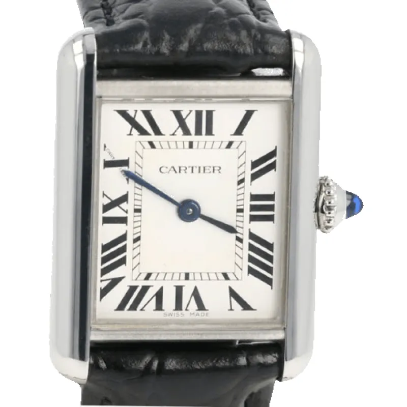 Cartier Tank Must - Montre quartz bracelet cuir noir made by 58 Facettes