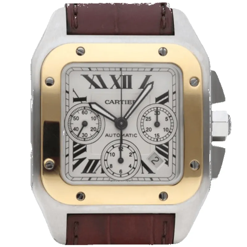 Cartier Santos 100 XL - Montre chronographe en or jaune et acier made by 58 Facettes