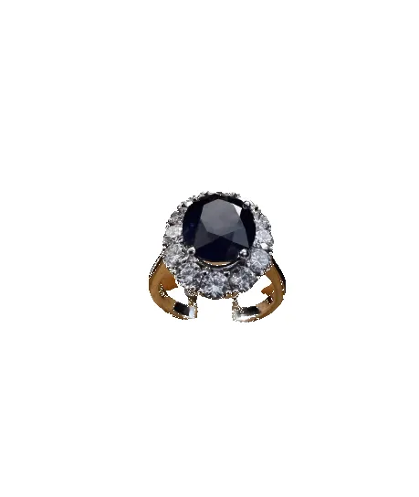 Bague en or blanc 18K avec saphir ovale et diamants sold by 58 Facettes