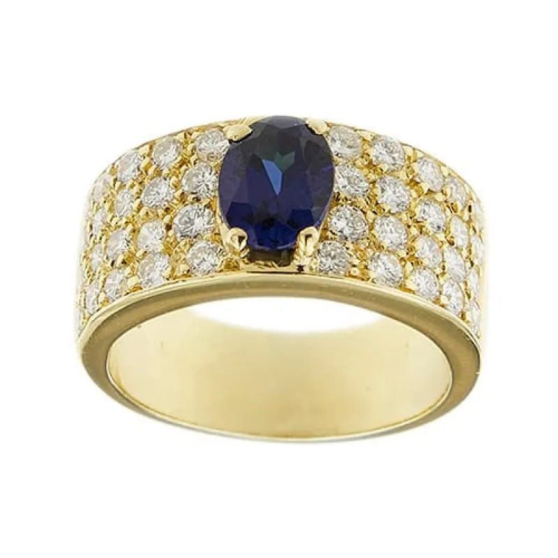 Bague bandeau en or jaune 18 ct, saphir et diamants made by 58 Facettes
