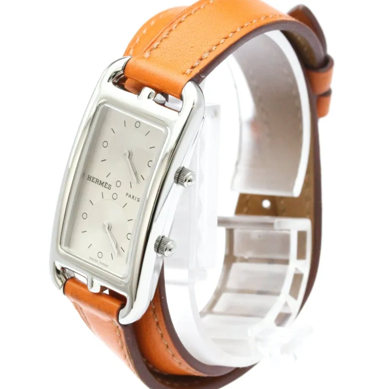 Hermès Cape Cod - Montre Double Tour en acier et cuir made by 58 Facettes