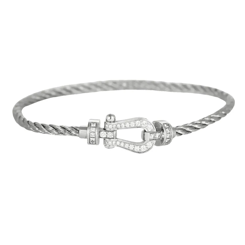 Fred - Force 10 Pavé - Bracelet en acier et manille en or blanc, diamants made by 58 Facettes
