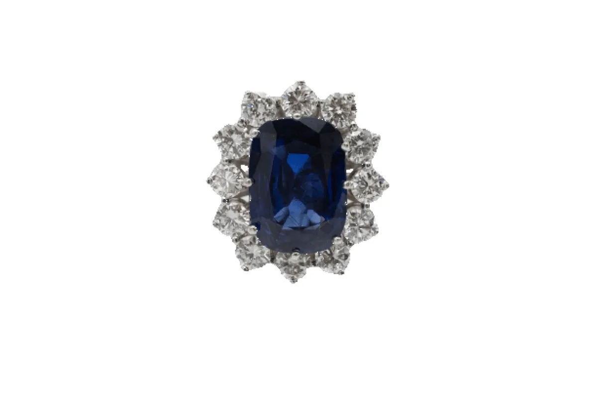Bague en or blanc, saphir naturel et diamants made by 58 Facettes
