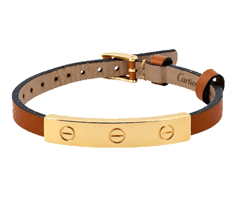 Cartier - Bracelet Love trois vis en or jaune 18 carats et cuir marron made by 58 Facettes
