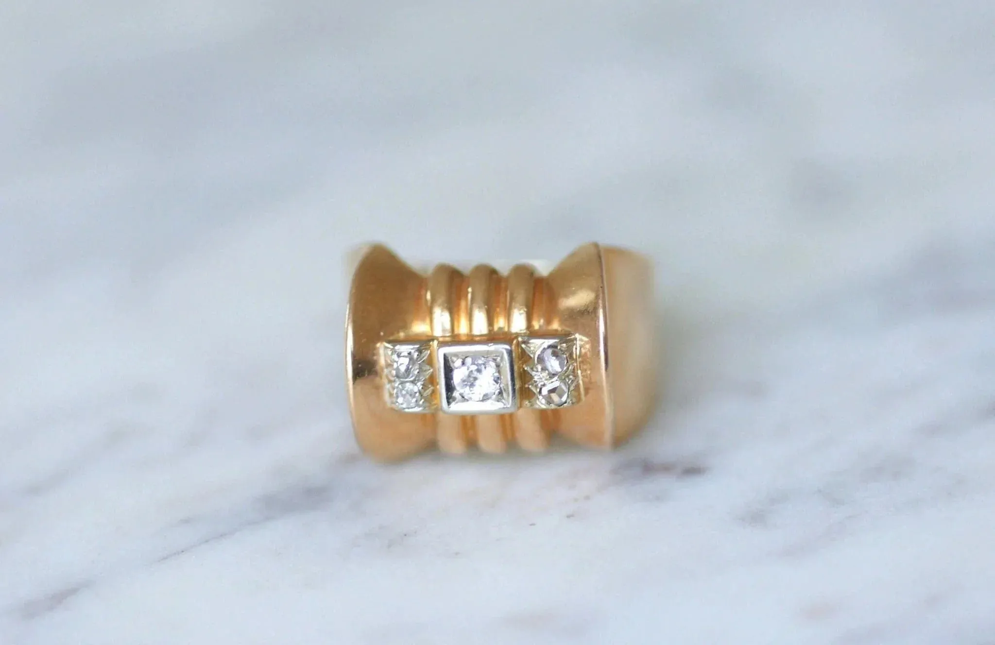 Bague Tank or rose, platine et diamants sold by 58 Facettes product image thumbnail 3