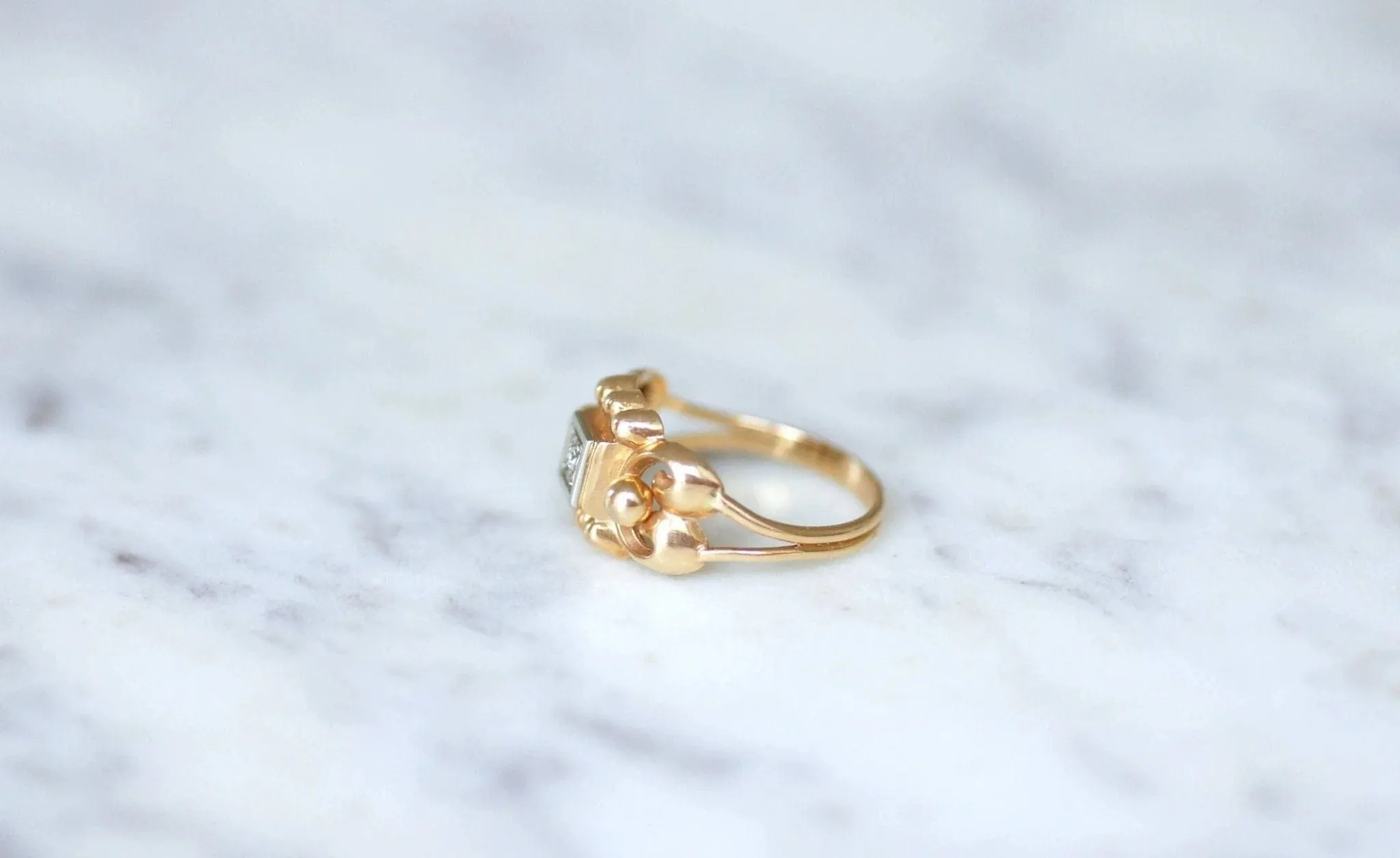 Bague retro or rose et diamant sold by 58 Facettes product image thumbnail 4