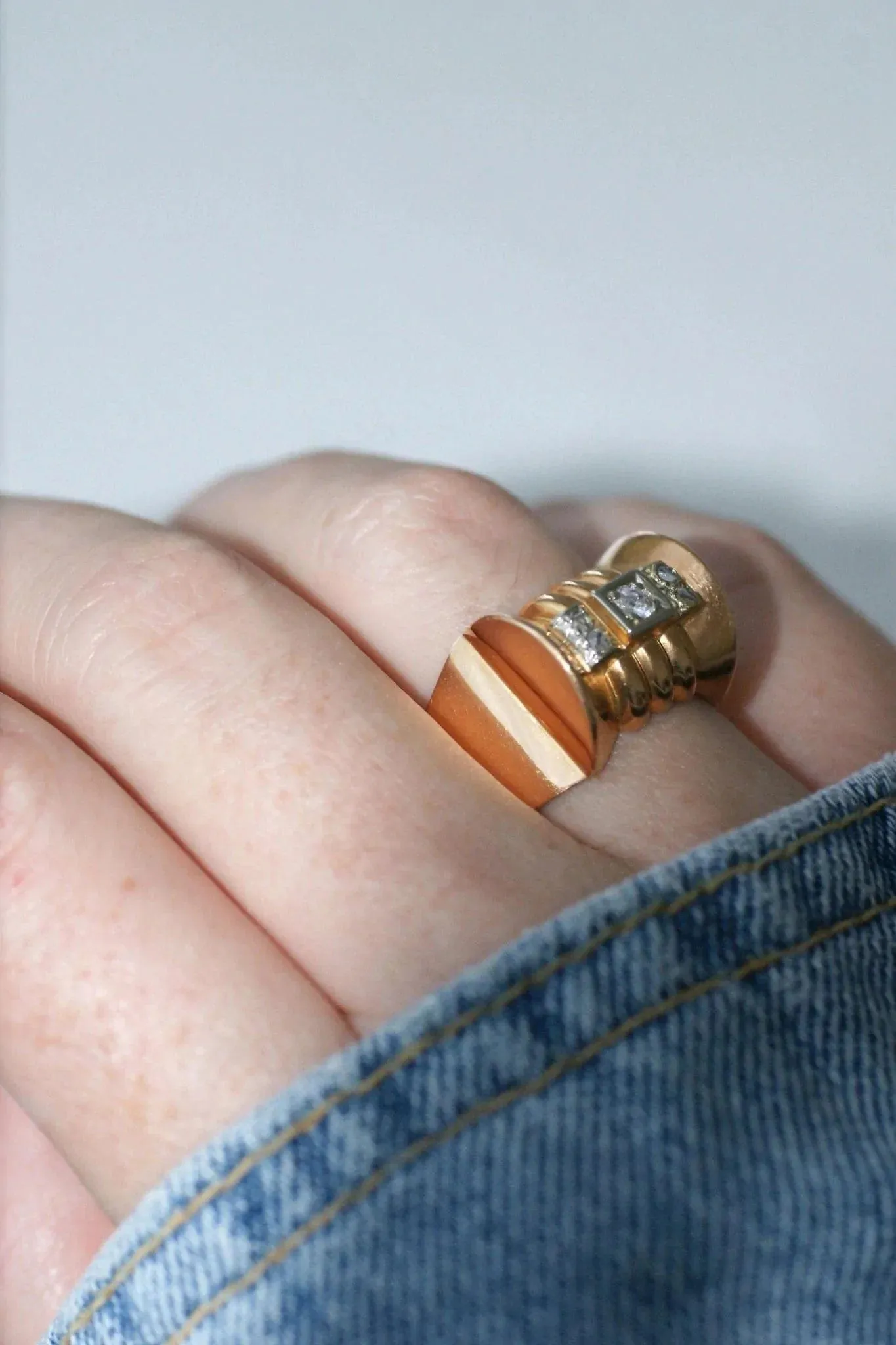 Bague Tank or rose, platine et diamants sold by 58 Facettes product image thumbnail 2