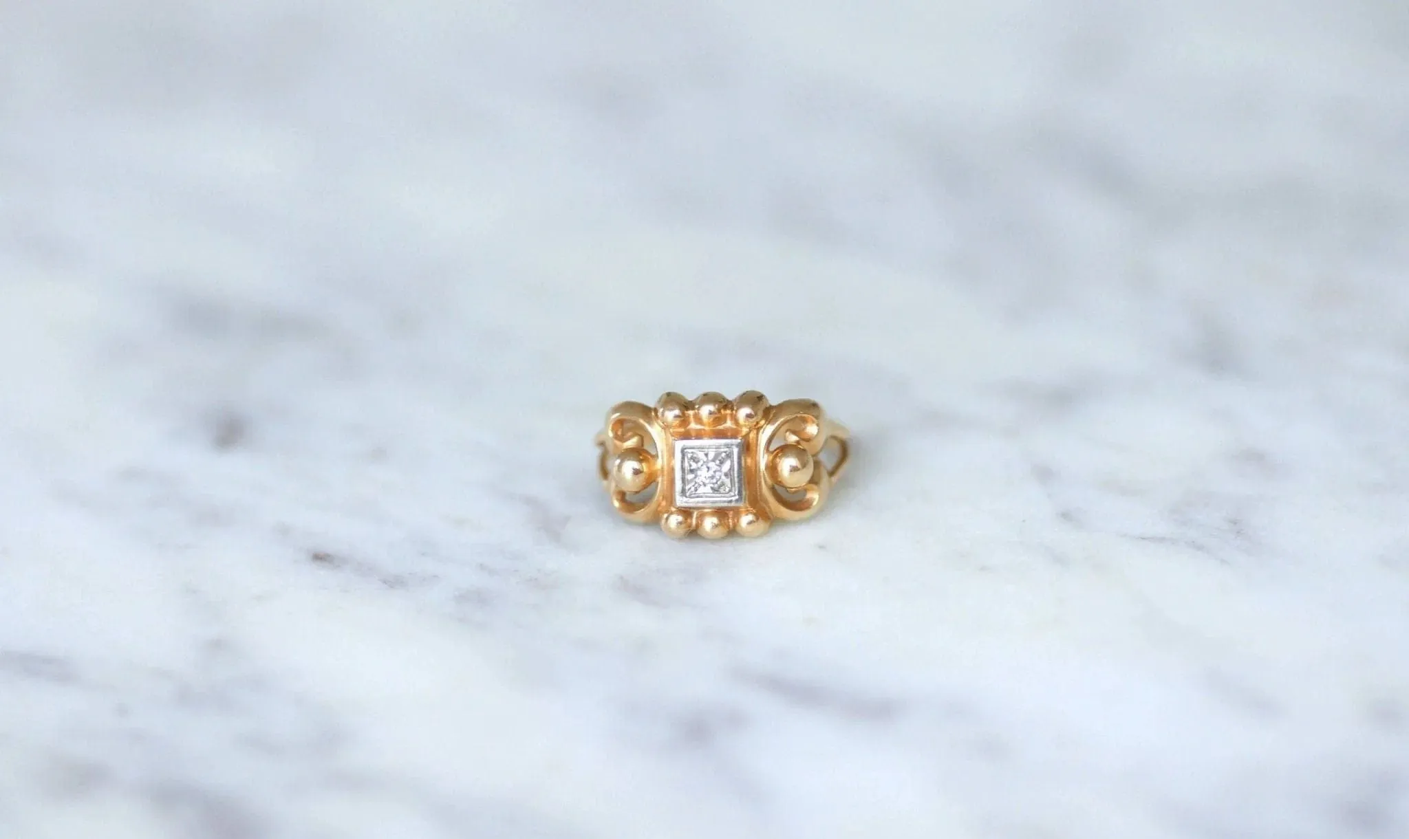 Bague retro or rose et diamant sold by 58 Facettes product image thumbnail 2