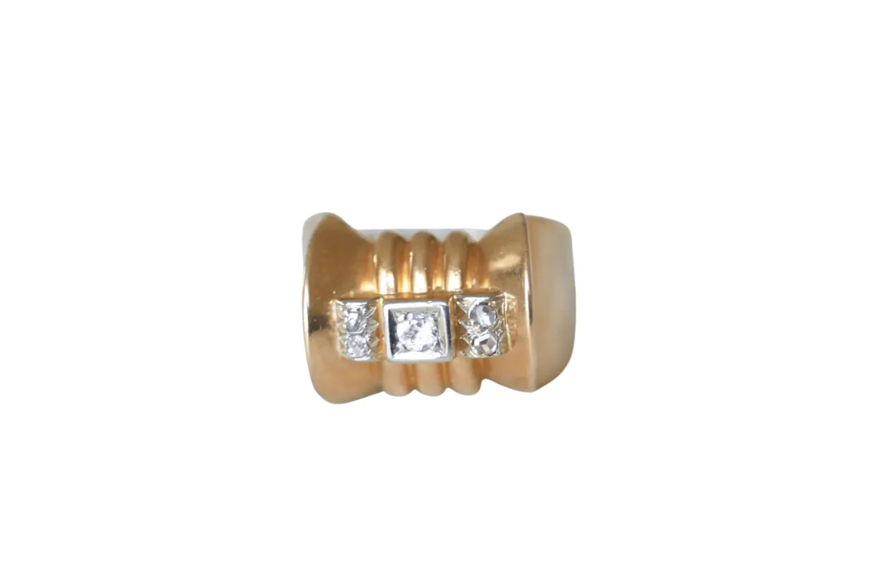 Bague Tank or rose, platine et diamants sold by 58 Facettes