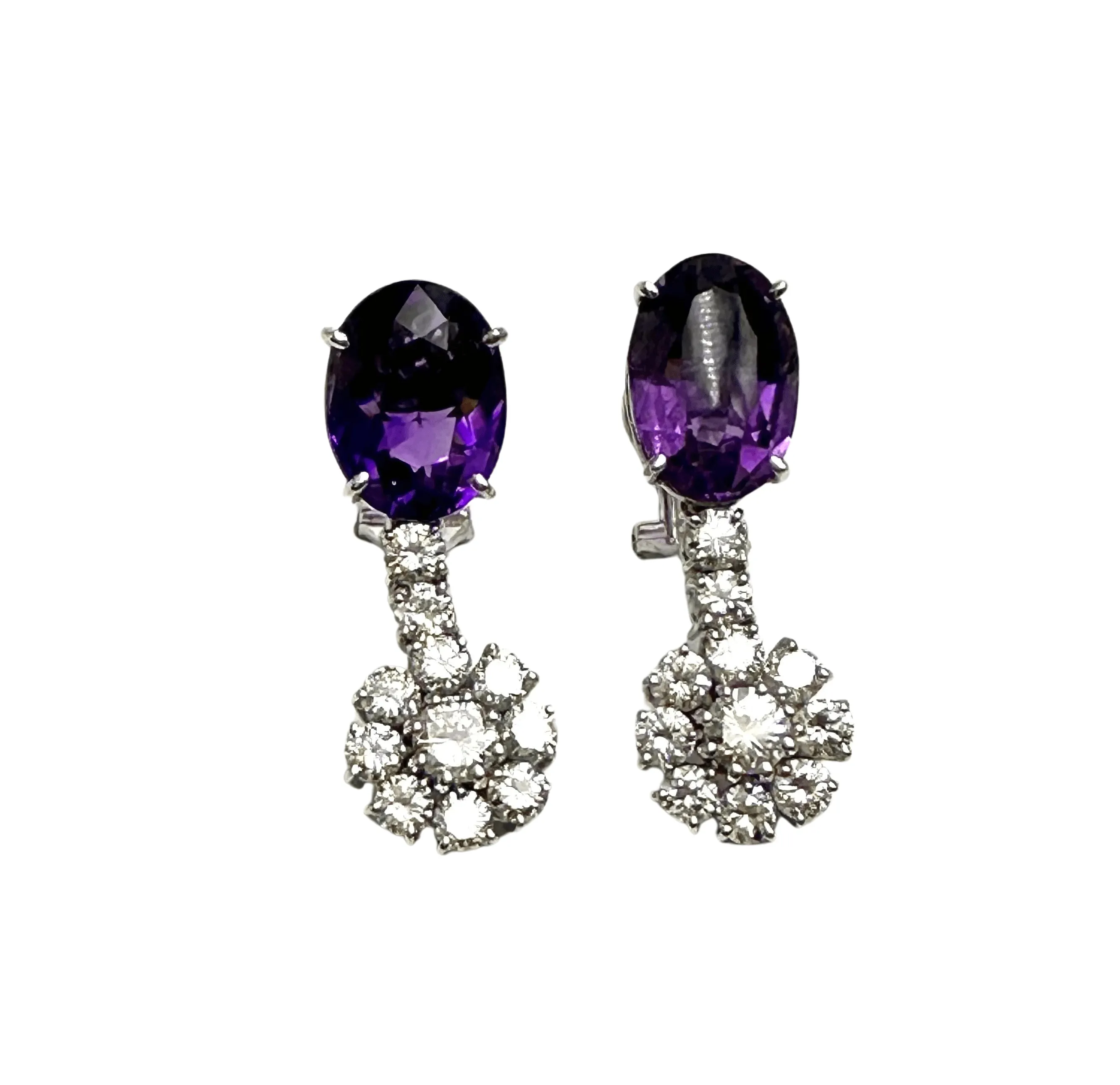 Drop earrings amethysts and brilliant-cut diamonds sold by 58 Facettes