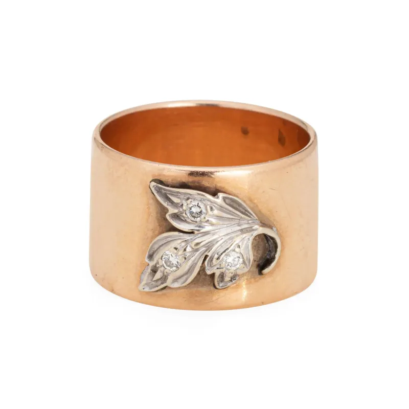 Bague feuille de diamant à large bande vintage en or rose sold by 58 Facettes