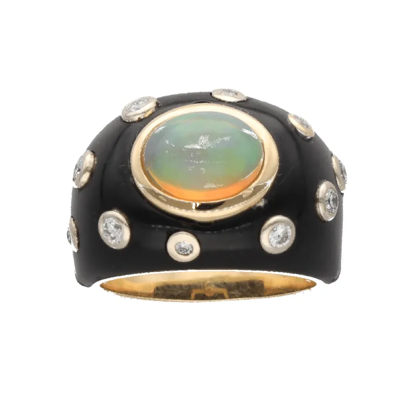 Bague jonc onyx en or jaune diamants et opale sold by 58 Facettes