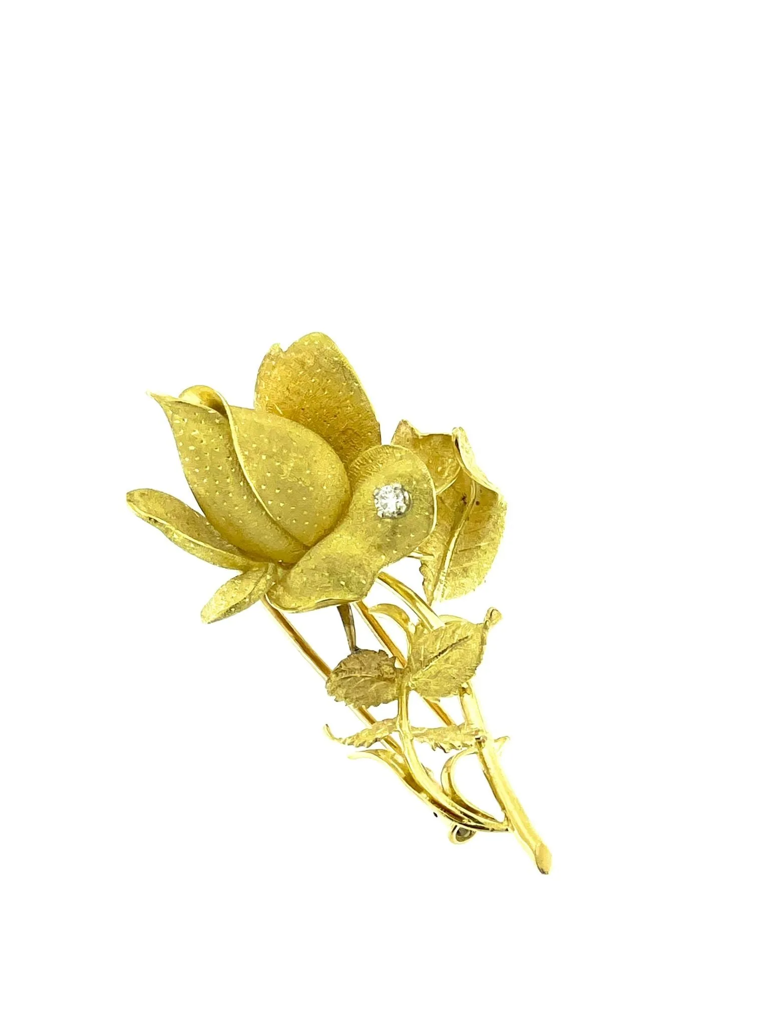 Broche en forme de rose en or jaune et blanc avec diamants sold by 58 Facettes product image thumbnail 3