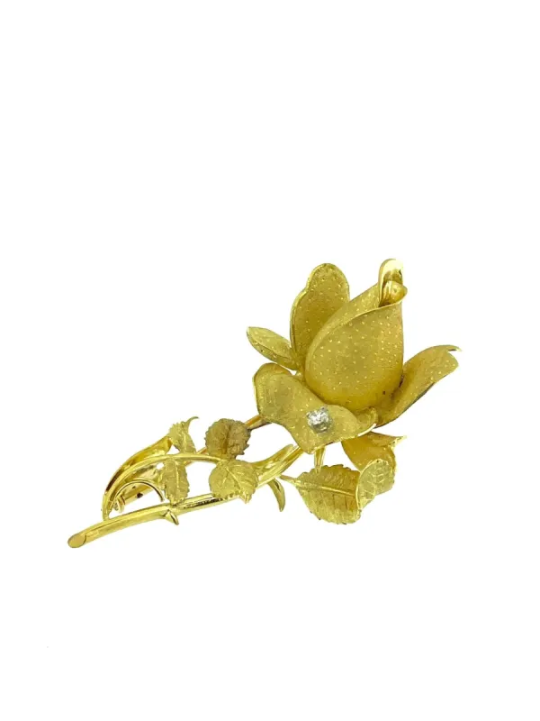 Broche en forme de rose en or jaune et blanc avec diamants sold by 58 Facettes