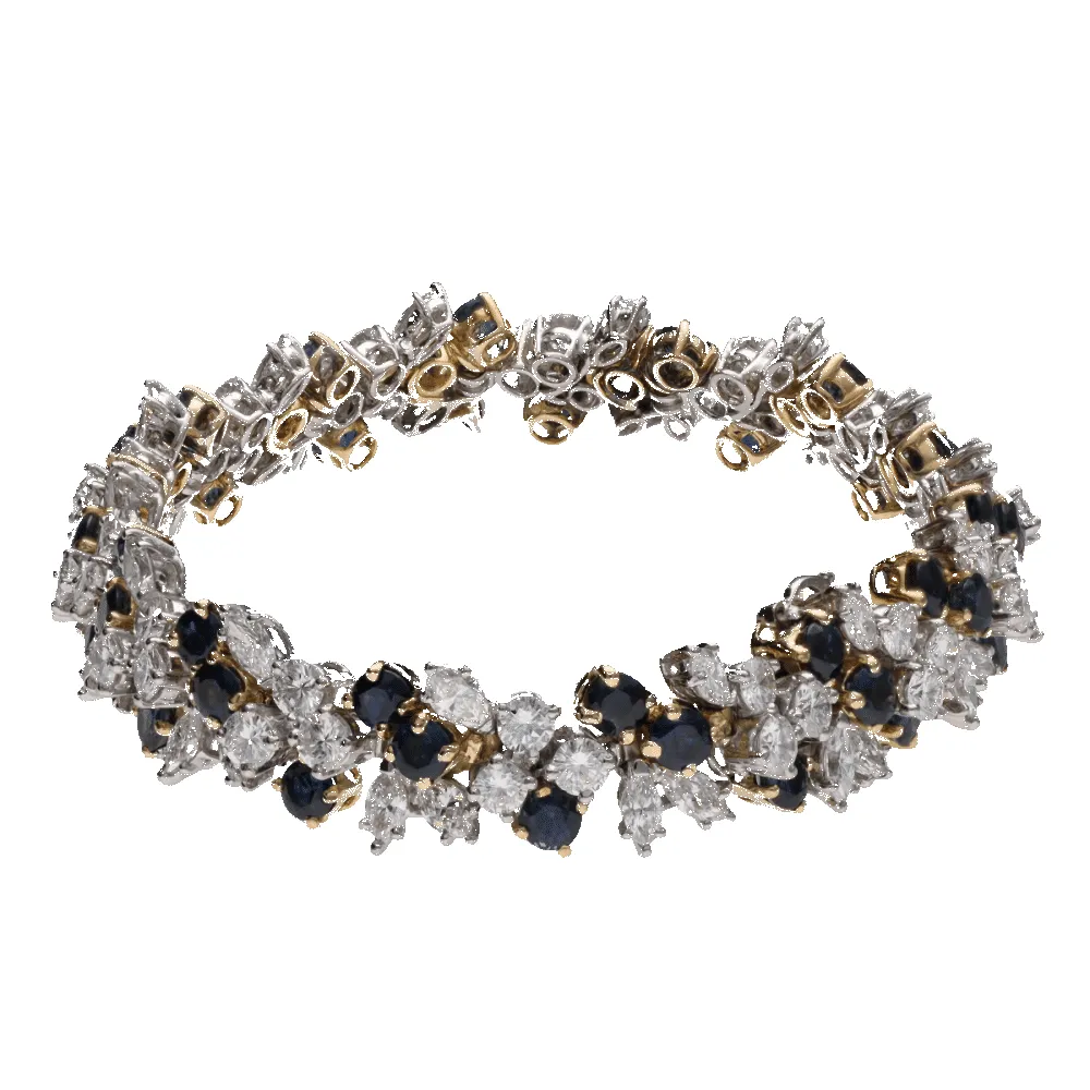 Bracelet en or blanc et jaune platine massif diamants et saphirs sold by 58 Facettes product image thumbnail 5