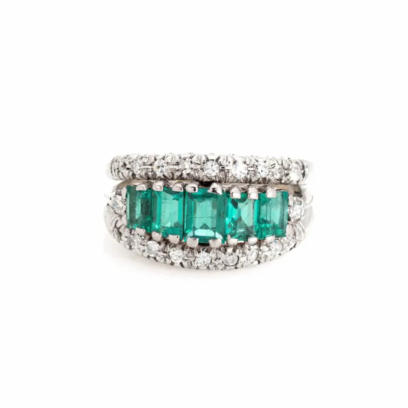 Bague Diamant Émeraude Vintage Or Blanc sold by 58 Facettes