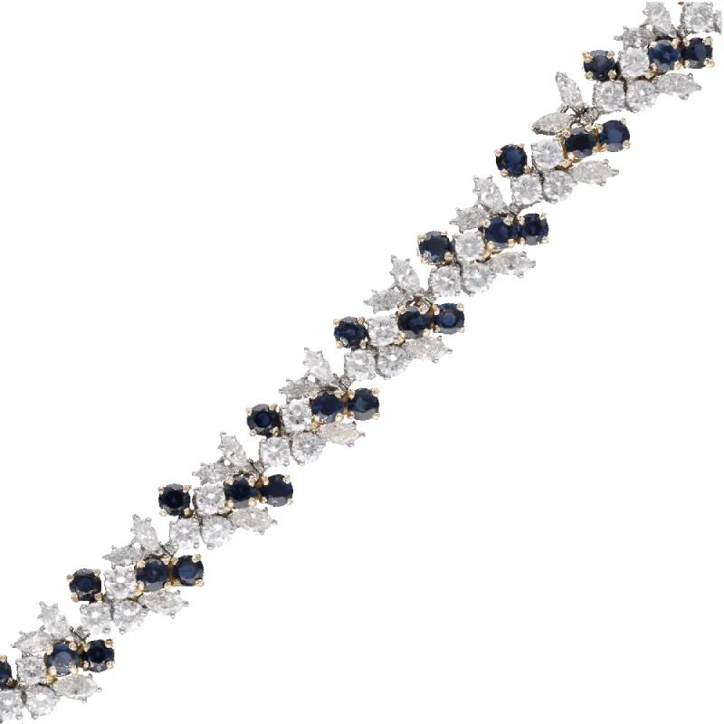 Bracelet en or blanc et jaune platine massif diamants et saphirs sold by 58 Facettes