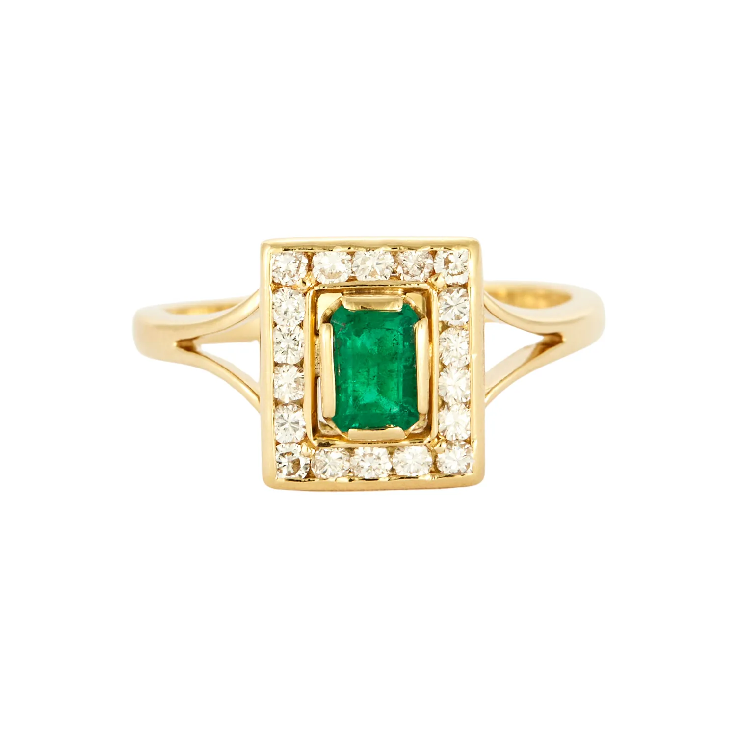 Bague en or jaune, émeraude et diamants sold by 58 Facettes