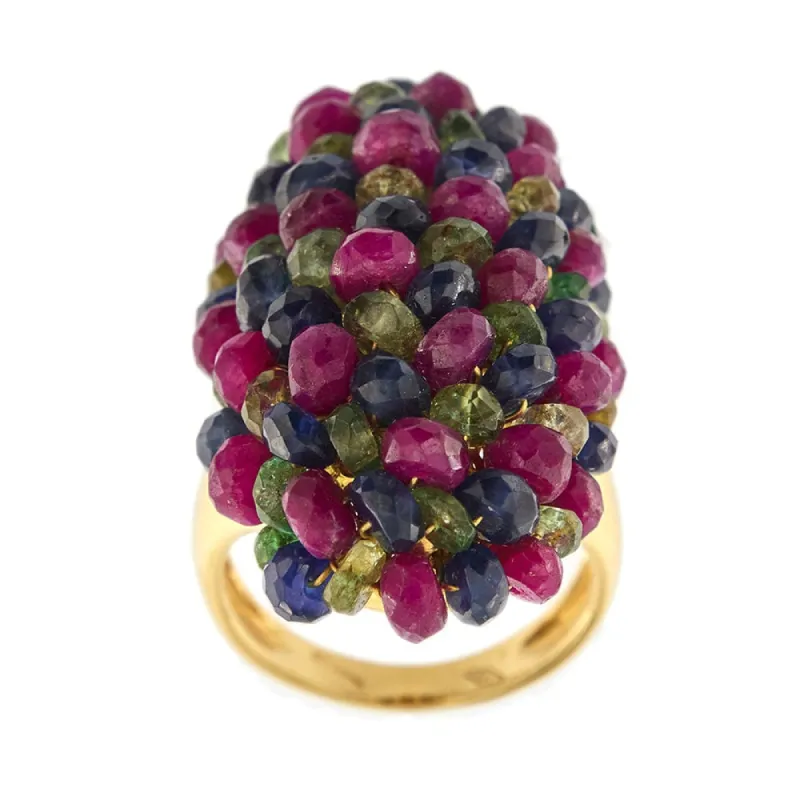 Bague avec rubis, saphirs et émeraudes sold by 58 Facettes