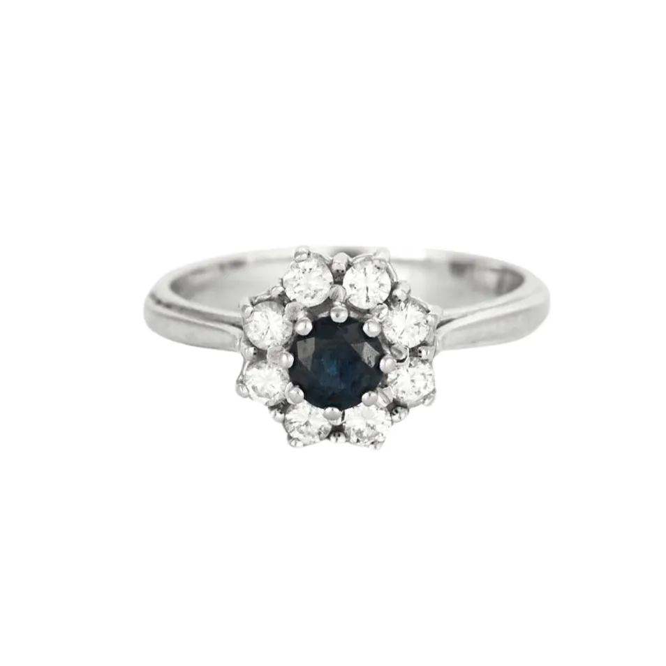 Bague marguerite or gris saphirs et diamants sold by 58 Facettes
