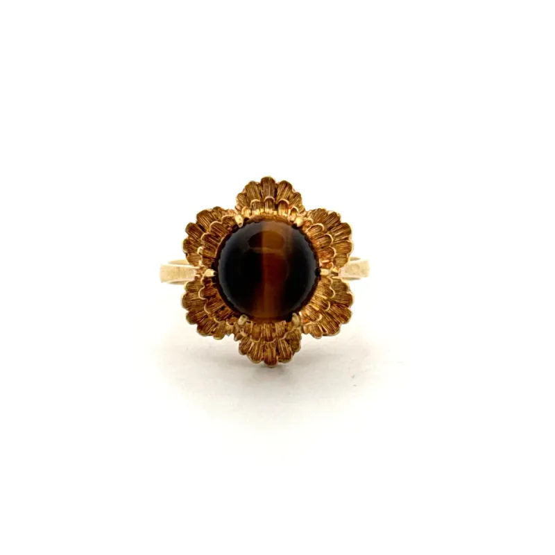 Bague Fleur Or Jaune Oeil de Tigre sold by 58 Facettes