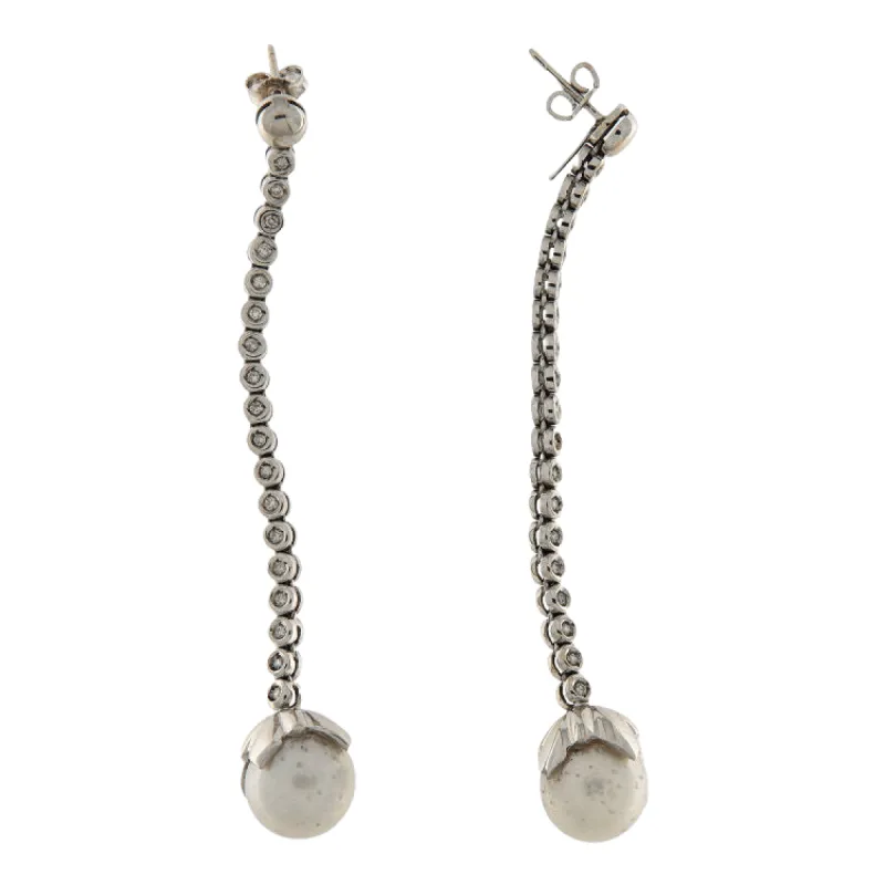 Boucles d'oreilles pendantes en or blanc, perles et diamants sold by 58 Facettes