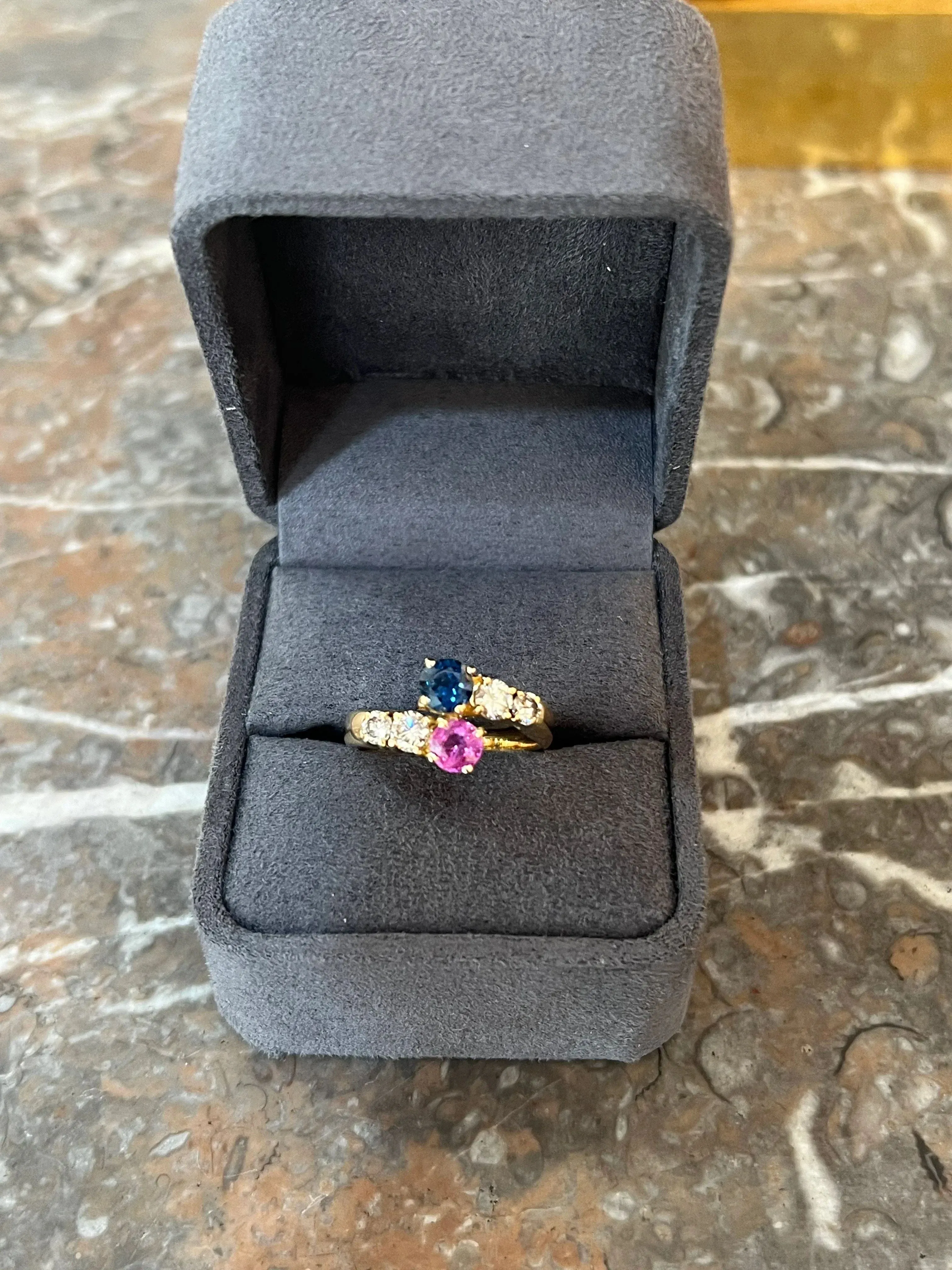 Bague Toi & Moi 1.60 Cts Saphir et Saphir Rose Diamant Or Jaune sold by 58 Facettes product image thumbnail 5