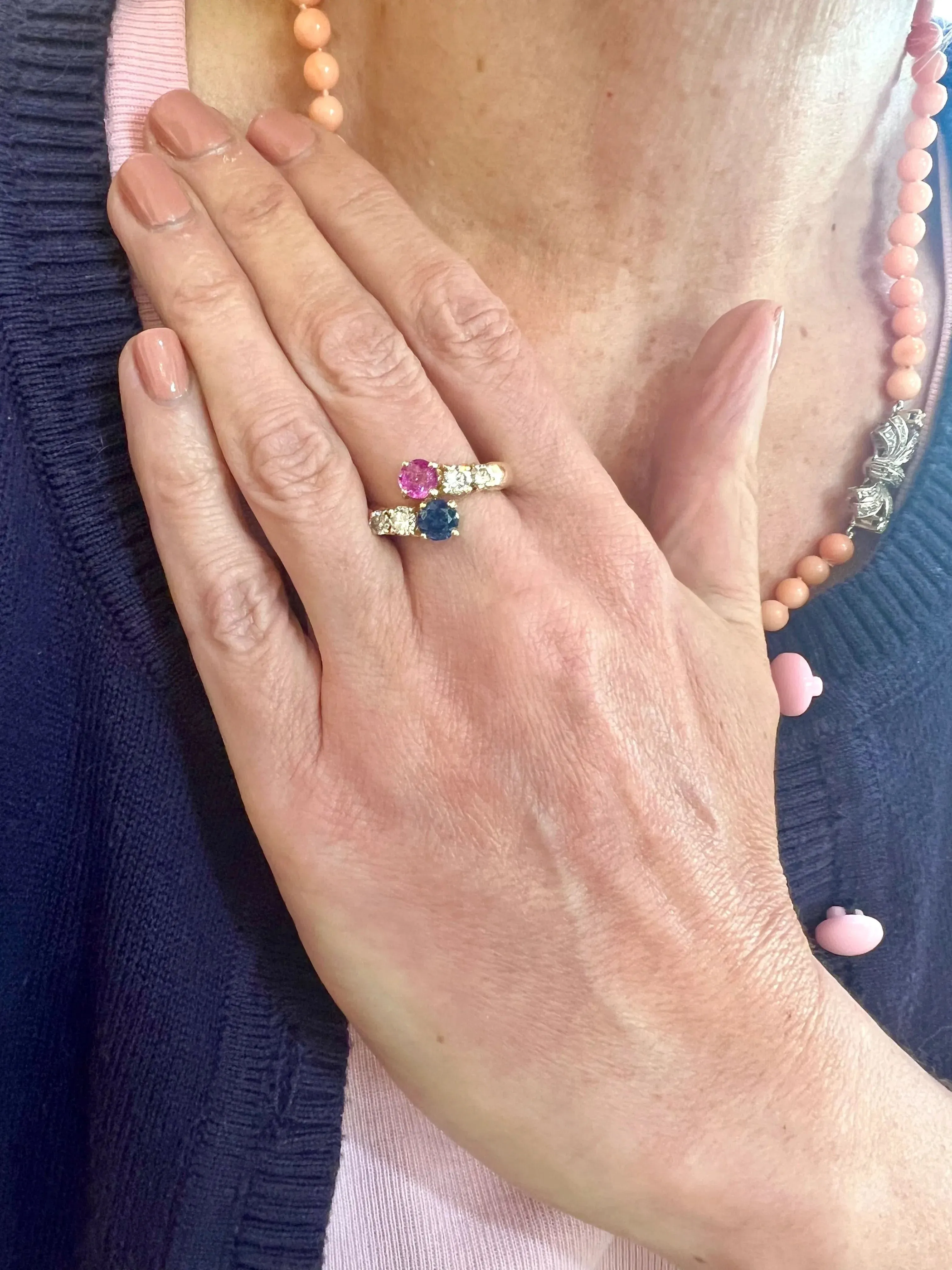 Bague Toi & Moi 1.60 Cts Saphir et Saphir Rose Diamant Or Jaune sold by 58 Facettes product image thumbnail 2