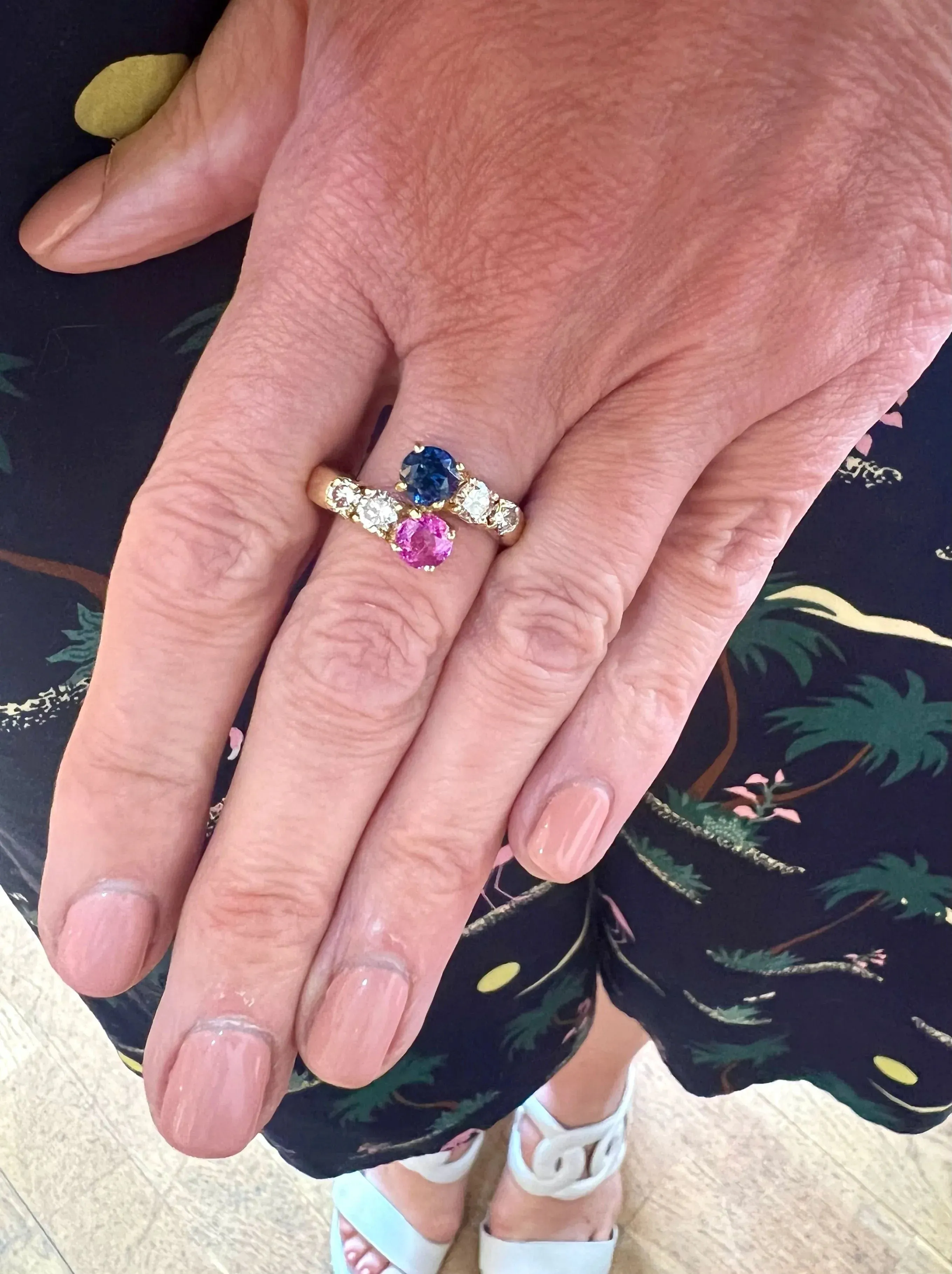 Bague Toi & Moi 1.60 Cts Saphir et Saphir Rose Diamant Or Jaune sold by 58 Facettes product image thumbnail 4