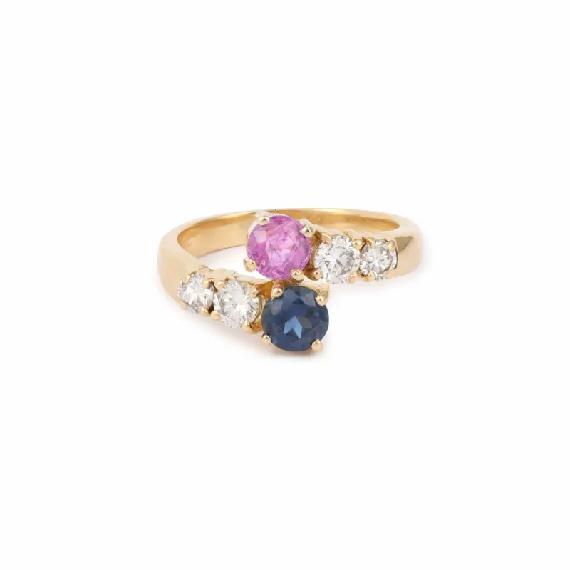 Bague Toi & Moi 1.60 Cts Saphir et Saphir Rose Diamant Or Jaune sold by 58 Facettes