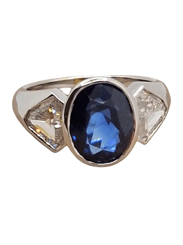 Bague or blanc, saphir et diamants 1990's made by 58 Facettes