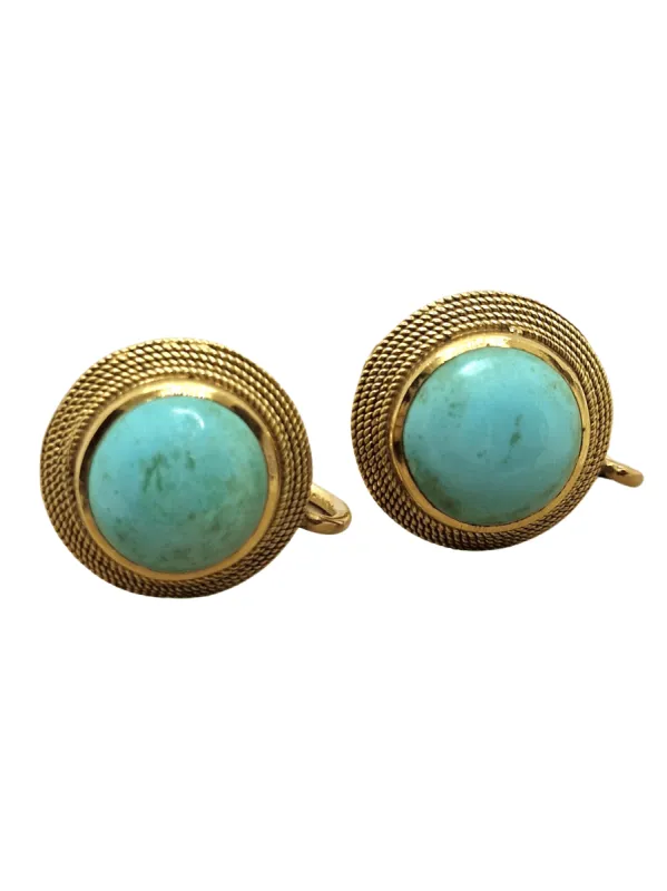 Boucles d'oreilles vintage turquoise et or jaune sold by 58 Facettes