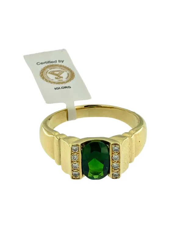Bague en or jaune 18 carats avec diamants et diopside vert made by 58 Facettes