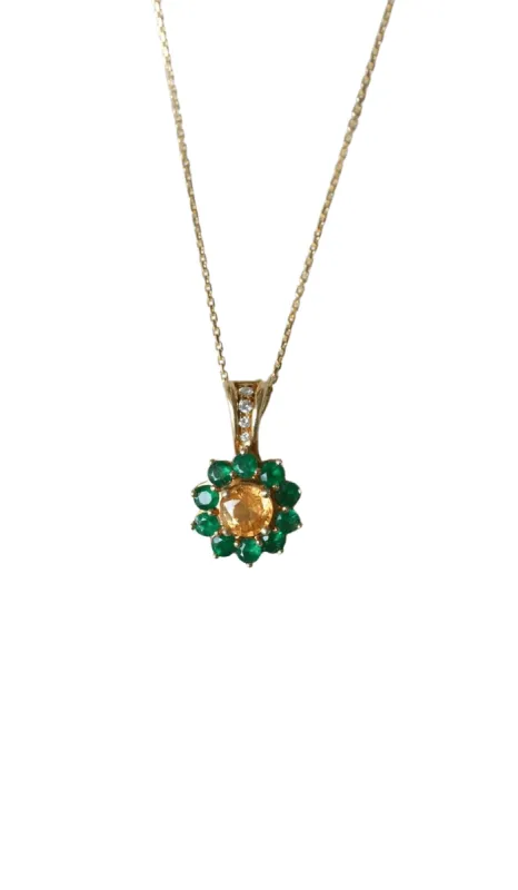 Collier Pendentif Marguerite saphir jaune et émeraudes sold by 58 Facettes