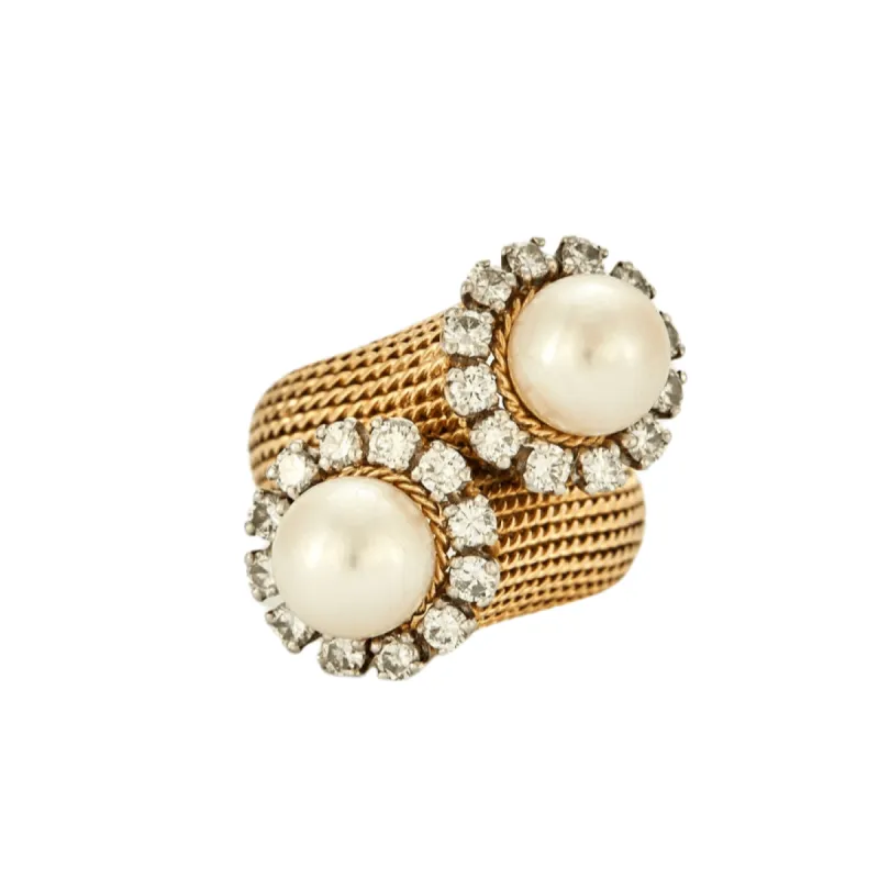 Bague Toi et Moi Perles Diamants sold by 58 Facettes