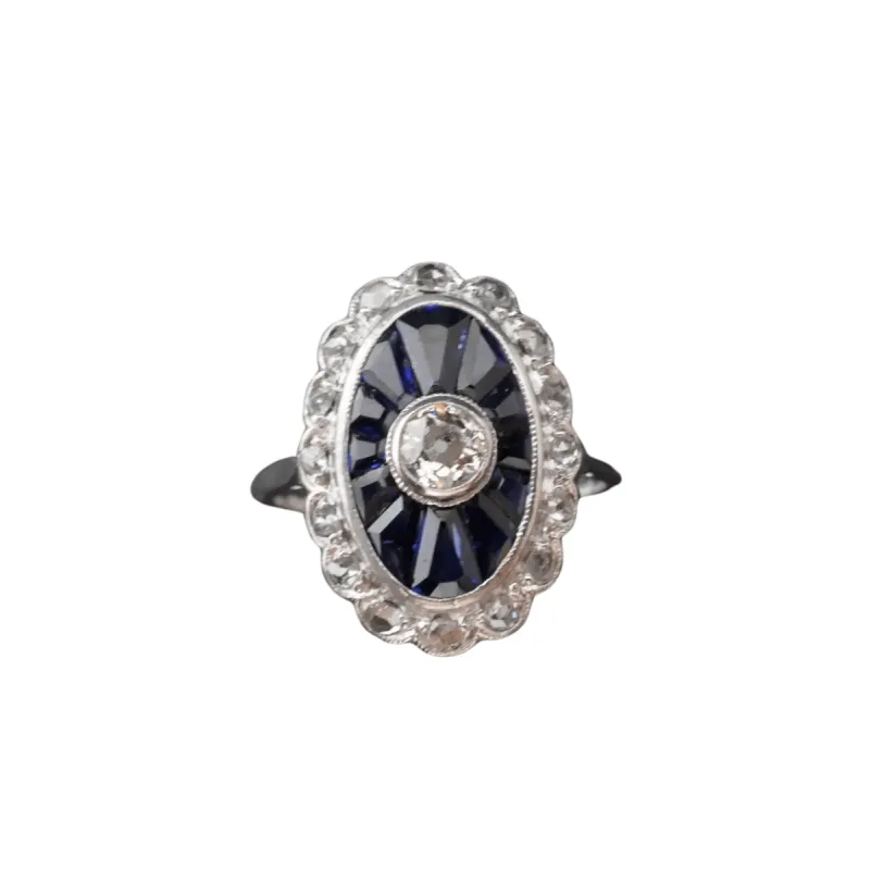 Bague Art déco en or blanc 18 carats avec diamants et saphirs made by 58 Facettes