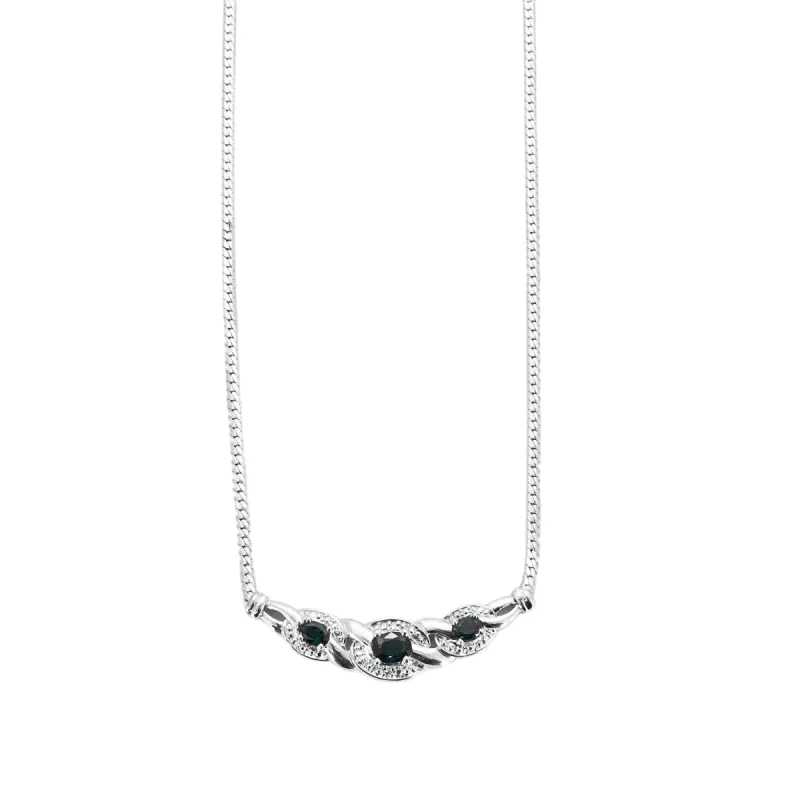 Collier en or blanc serti de 3 saphirs et diamants sold by 58 Facettes