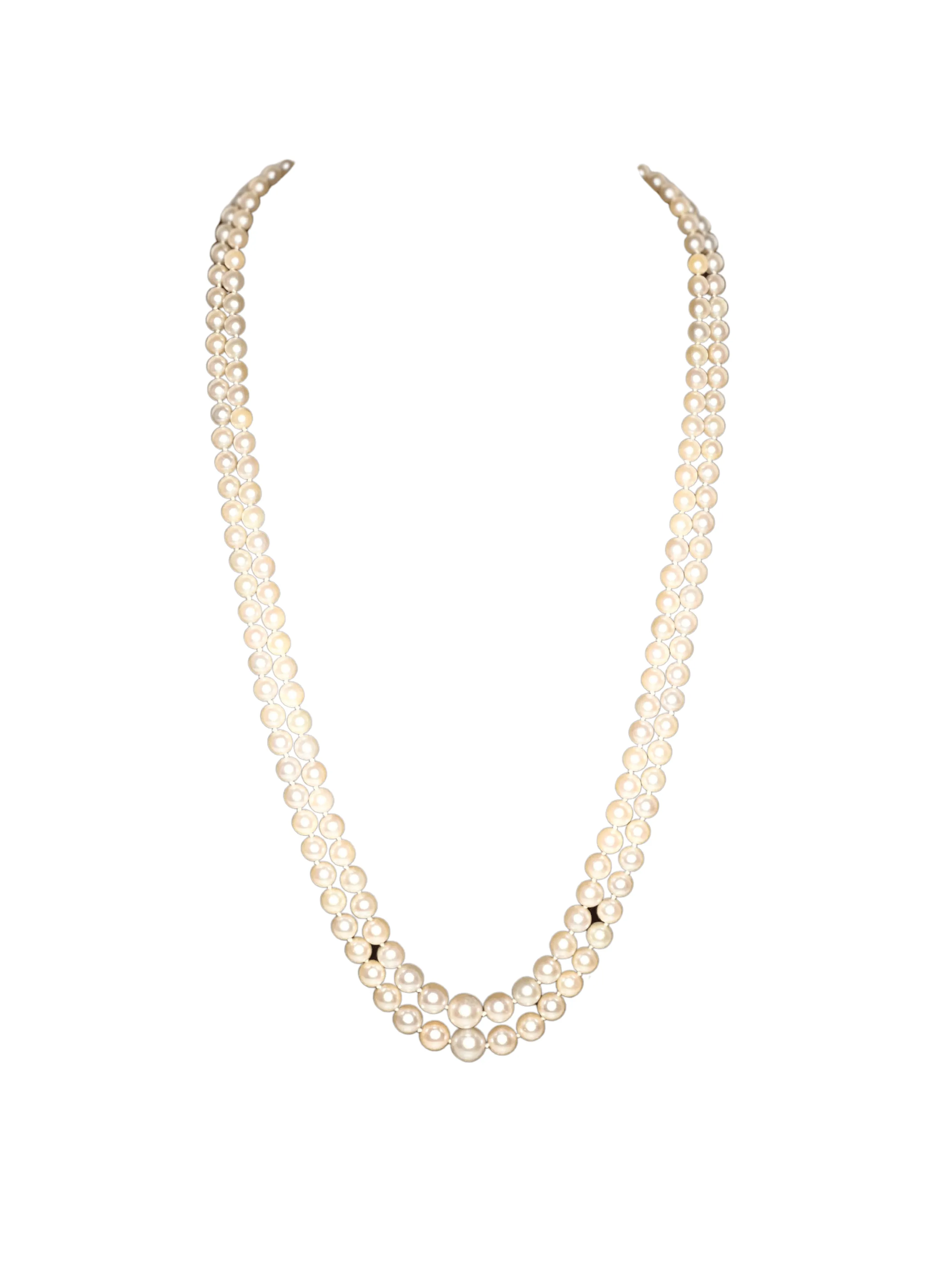Collier Deux Rangs En Or 18k Avec Perles, émeraudes Et Diamants - Bijou Vintage Occasion