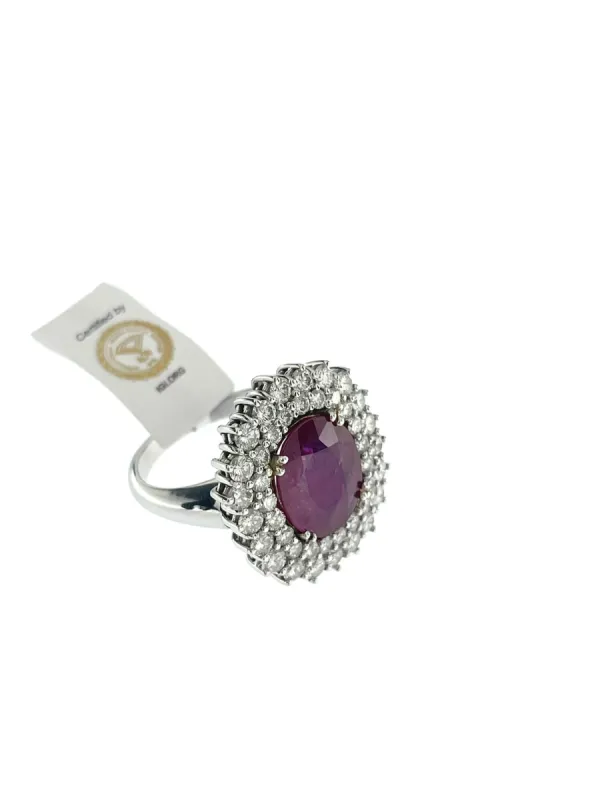 Bague cocktail en or blanc, diamants et rubis sold by 58 Facettes