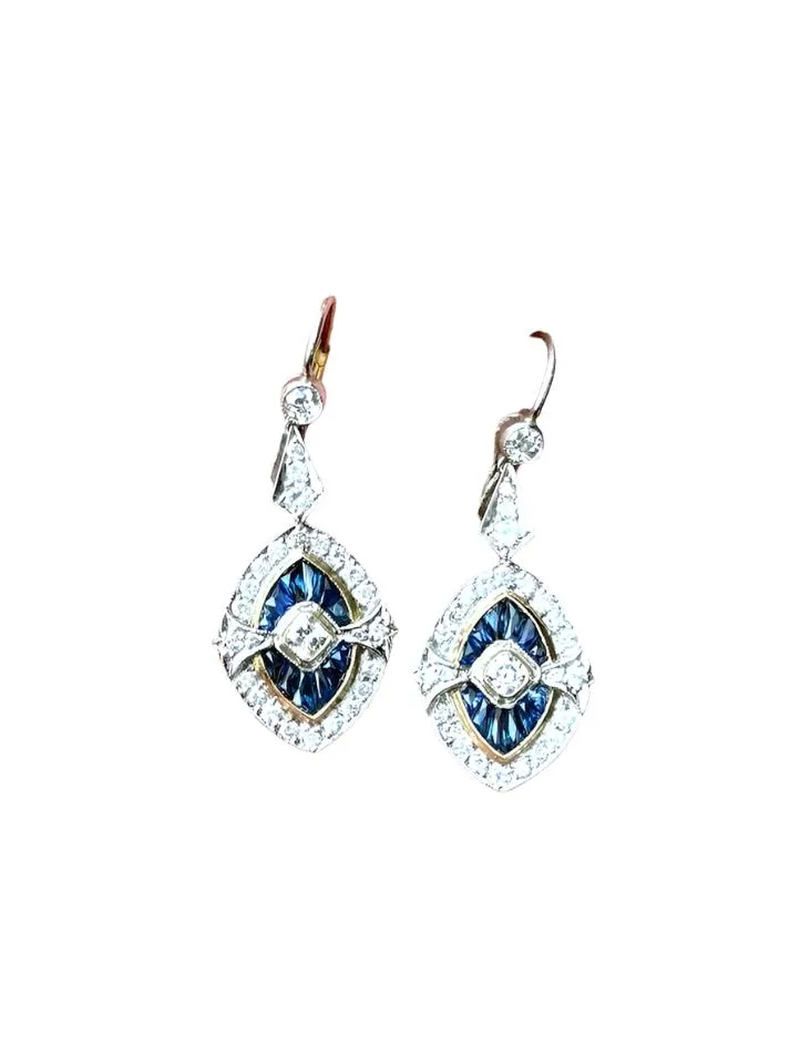 Boucles d'oreilles style Art Déco platine diamants et saphirs sold by 58 Facettes